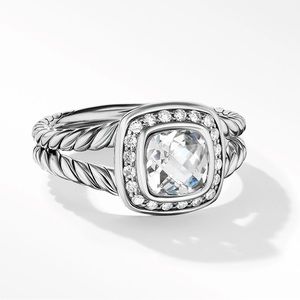 David Yurman Petite Albion Ring Sterling Silver - White Topaz and Pave Diamonds